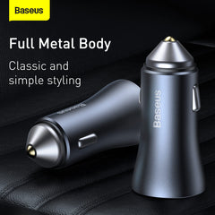 Baseus Golden Contactor Pro Fast Car Charger USB Type C / USB 40 W Power Delivery 3.0 Quick Charge 4+ SCP FCP AFC + USB Cable - USB Type C Grey (TZCCJD-0G)