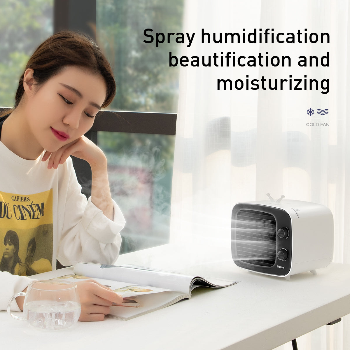 Baseus Time Desktop Evaporative Cooler Fan Windmill Air-Cooler Ice Water White+Black (CXTM-21)