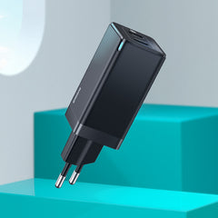 Baseus Gan Mini Type-C and USB 45W Dual Port Output Quick Travel Charger Compatible with Full Quick Charge Protocols with Mini Type C to Type C 60W, 1 m Charging Cable (Black)CCGAN-N01