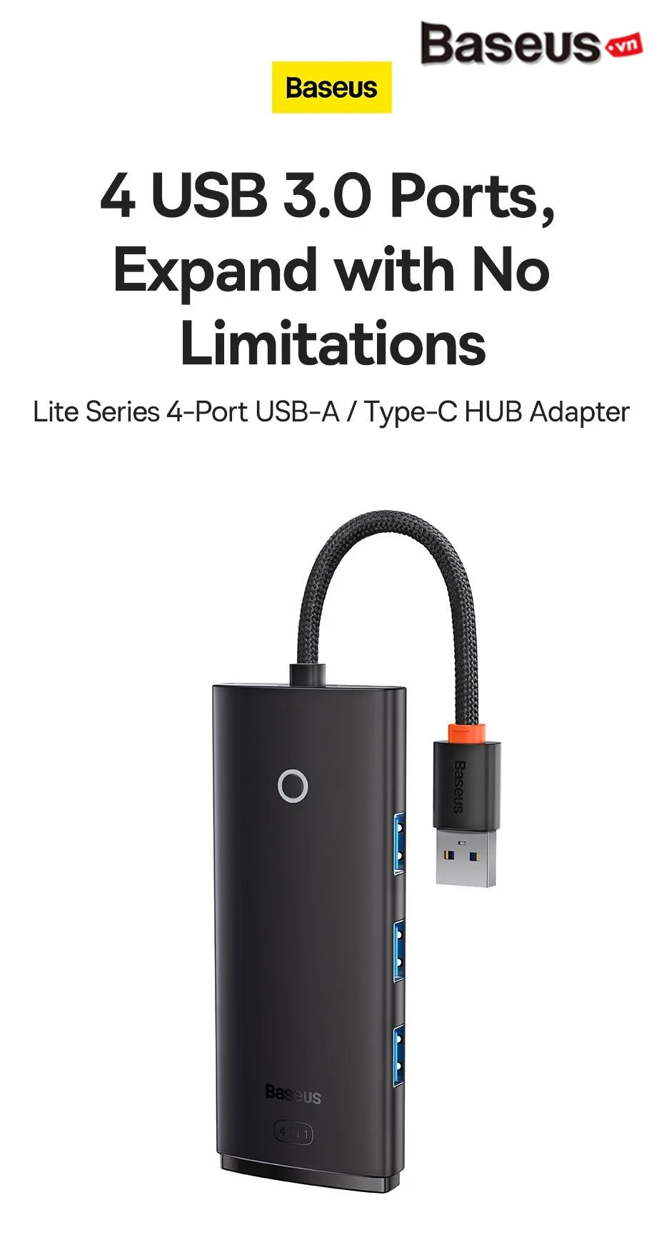Baseus lite series 5-port type-c hub docking station (type-c to hdmi+usb3.0 * 3+pd) black Brand(WKQX040001)