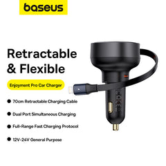 Baseus Enjoyment Pro Car Charger C+Retractable iP Cable 55W-C00057803111-00