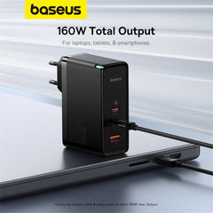 Baseus GaN5 Pro Digital Fast Charger 2C+U 160W EU Cluster Black (With Superior Series Fast Charging Data Cable Type-C to Type-C 240W 48V/5A)