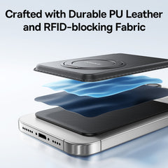 Baseus MagSafe iPhone Wallet, 3-Card Holder, with 360° Rotatable Metal Ring, Compatible with iPhone 12-17 Series, Vegan Leather, RFID-Blocking-P70385000123-00