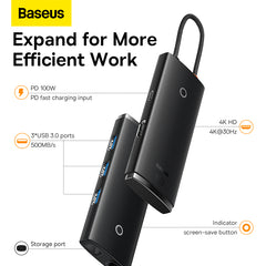 Baseus Lite Series 5-Port USB-C to HDMI+USB3.0x3+PD (Black)-WKQX080201