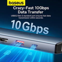 Baseus Hub 10in1 Metal Gleam II Series, USB-C to 1xHDMI, USB-A (10Gbps), USC-C, 2xUSB-A, Ethernet RJ45, SD/TF card, mini-jack 3,5mm, USB-C(PD)-B00061800813-00