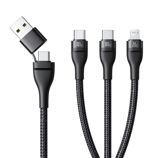 Baseus Flash Series 3 Two-for-three Fast Charging Cable U+C to C+C+L  100W 1.5m Cluster Black-P10377501111-00