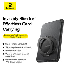 Baseus MagSafe iPhone Wallet, 3-Card Holder, with 360° Rotatable Metal Ring, Compatible with iPhone 12-17 Series, Vegan Leather, RFID-Blocking-P70385000123-00