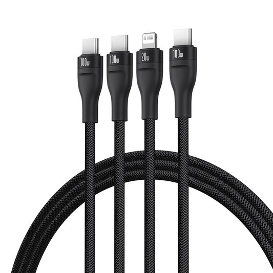 Baseus Flash Series 3 One-for-three Fast Charging Cable Type-C to C+C+L 100W 1.5m Cluster Black -P10377502111-00