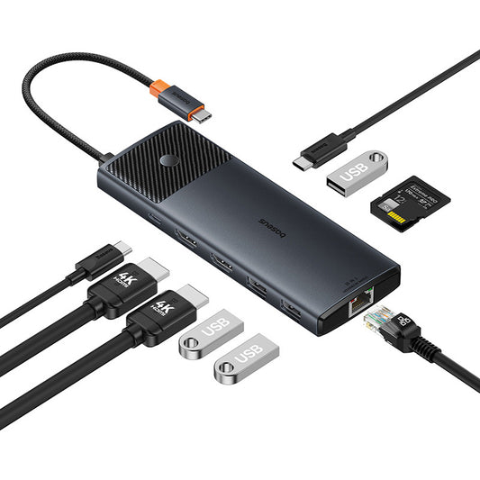 Baseus USB HubAdapter Hub 10in1 USB-C - 2xHDMI, 3xUSB-A, USB-C, RJ45, SD/TF, PD (black)-B00061800123-00