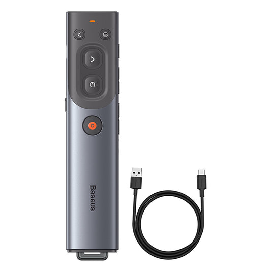 Baseus Orange Dot AI Wireless Presenter (Red Laser) | Rechargeable, Intelligent Voice Recording, Real-Time Voice Translation - Grey-WKCD020013