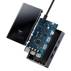 Baseus PioneerJoy 8-Port Four-Screen Type-C HUB Adapter Gray(Type-C to HDMI4K@60Hz*1+HDMI4K@30Hz*1+DP8K@30Hz*1+VGA+USB3.0*2+Type-C(Data+PD out)*1+PD*1)-WKYY030413