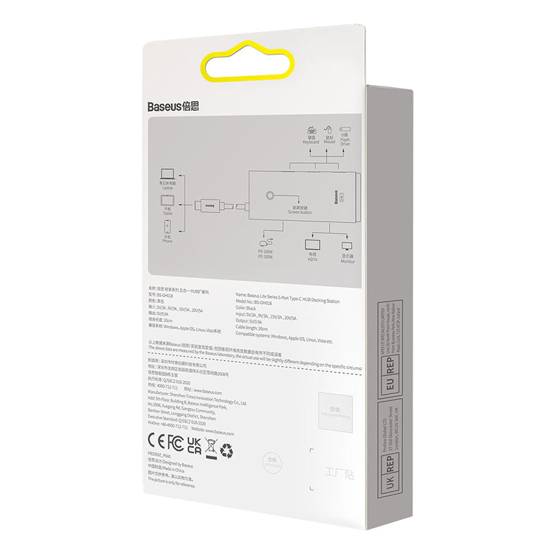 Baseus Lite Series 5-Port USB-C to HDMI+USB3.0x3+PD (Black)-WKQX080201