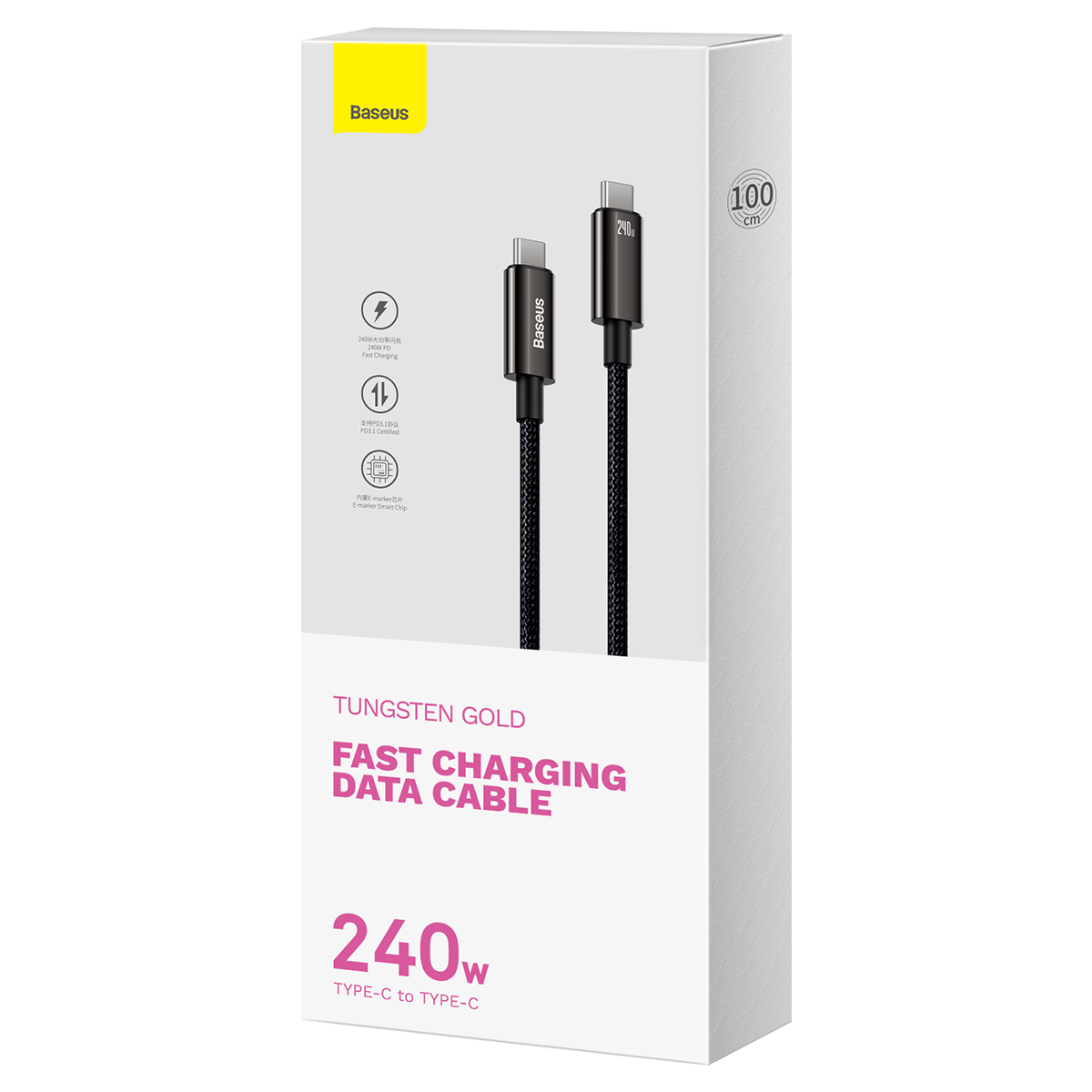 Baseus Tungsten Gold 240W 1m USB-C to USB-C cable (black).