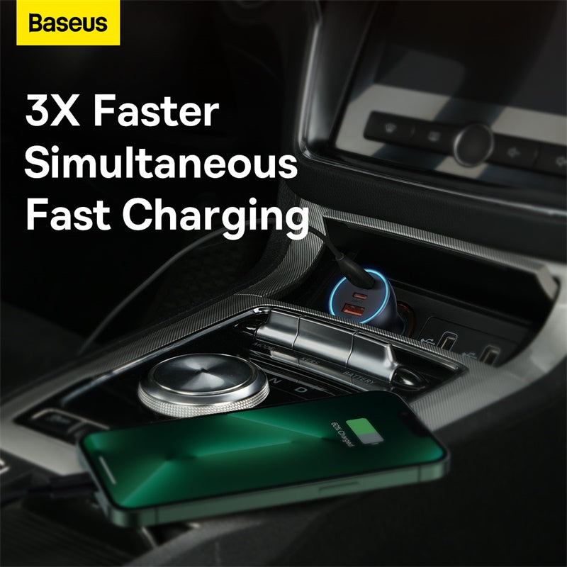 Baseus Golden Contactor Pro Triple Fast Charger Car Charger 65W U+C+C Dark Gray-CGJP010013
