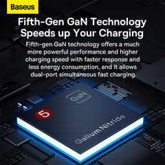 Baseus GaN5 Pro Ultra Slim Flat USB-C + USB-A 65W Fast Charger - CCGP150113