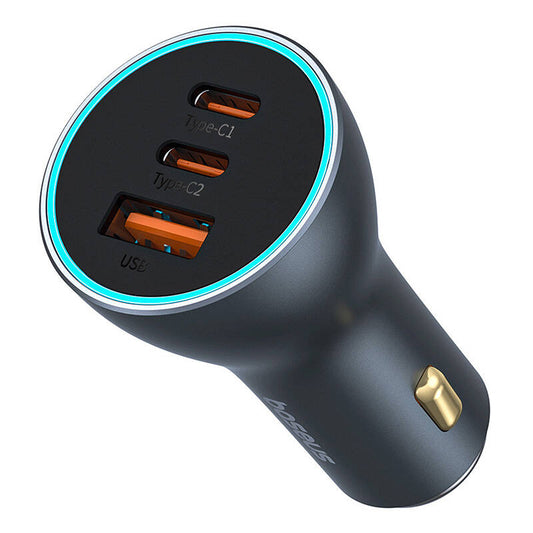 Baseus Golden Contactor Pro Triple Fast Charger Car Charger 65W U+C+C Dark Gray-CGJP010013