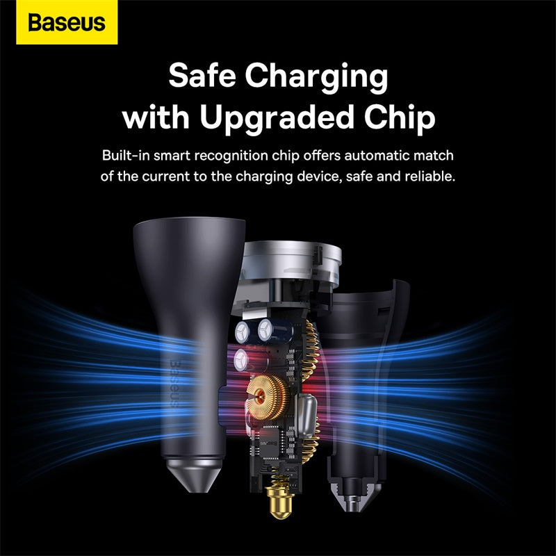 Baseus Golden Contactor Pro Triple Fast Charger Car Charger 65W U+C+C Dark Gray-CGJP010013