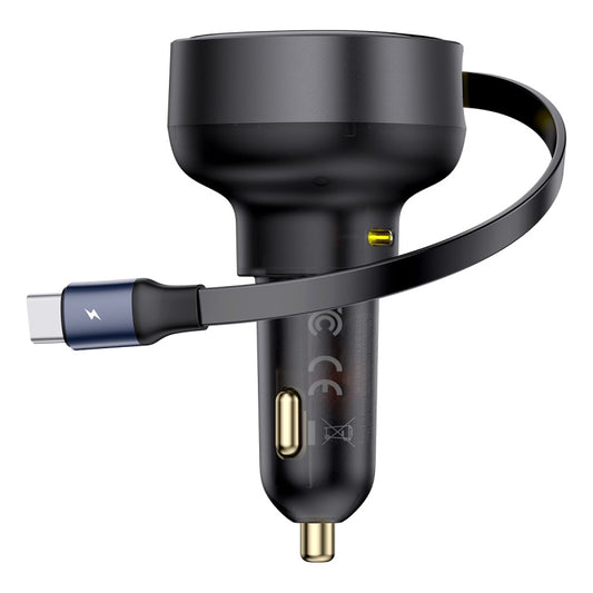Baseus Enjoyment Pro Car Charger C+Retractable Type-C Cable 60W Cluster Black-C00057802111-01