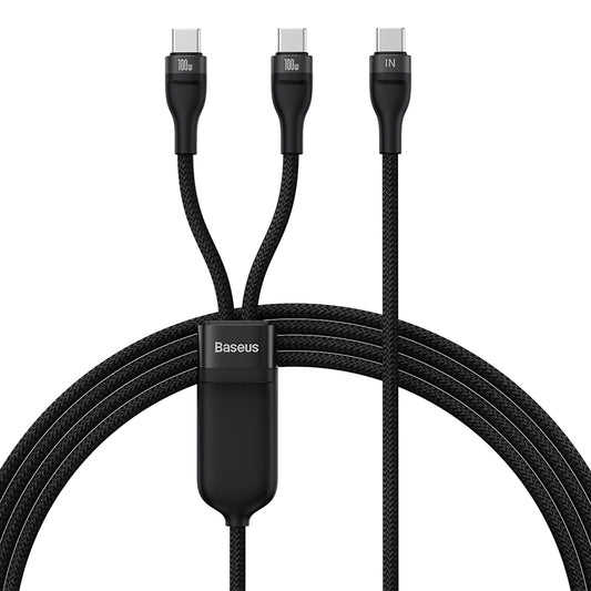 Baseus Flash Series Ⅱ One-for-Two Fast Charging Cable Type-C to C+C 100W 1.5m Black-CASS060001