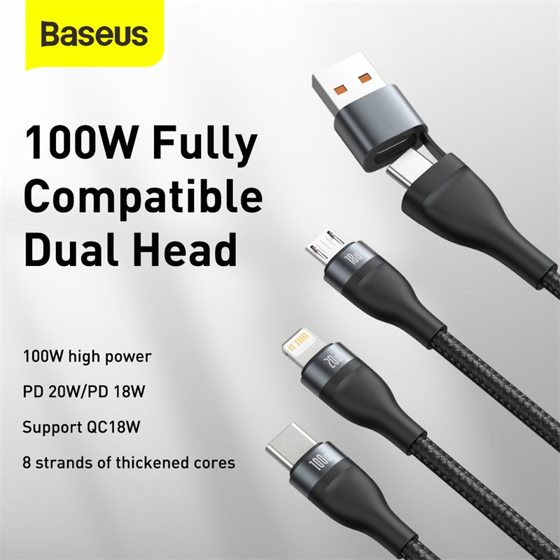 Baseus 3in1 USB / USB Type C - USB Type C / Lightning / micro USB cable (5 A - 100 W / 20 W / 18 W) 1.2 m Power Delivery Quick Charge (CA2T3-G1)