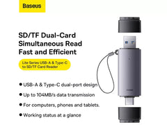 Baseus Lite Series USB-A + Type-C to TF Memory Card Reader Portable 2TB Large Capacity Card Reader Compatible with Phones Tablets Laptops WKQX060113