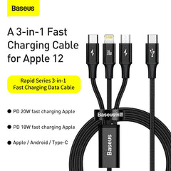 Cable Baseus Rapid Series 3-in-1 cable USB-C For M+L+T 20W 1.5m-CAMLT-SC01