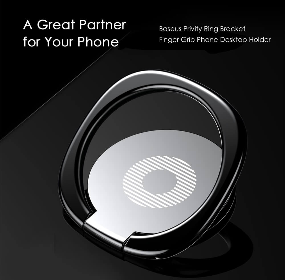 Baseus® Original Finger Ring Cum Stand for All Mobile Phones and Tablets (Black) SUMQ-01