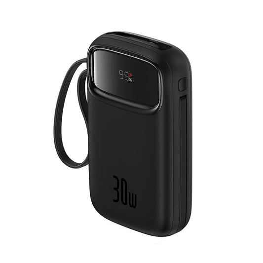 Baseus QPow 2 Digital Display Fast-Charging Power Bank with 2 Built-in Type-C Cable 10000mAh 30W Cluster Black