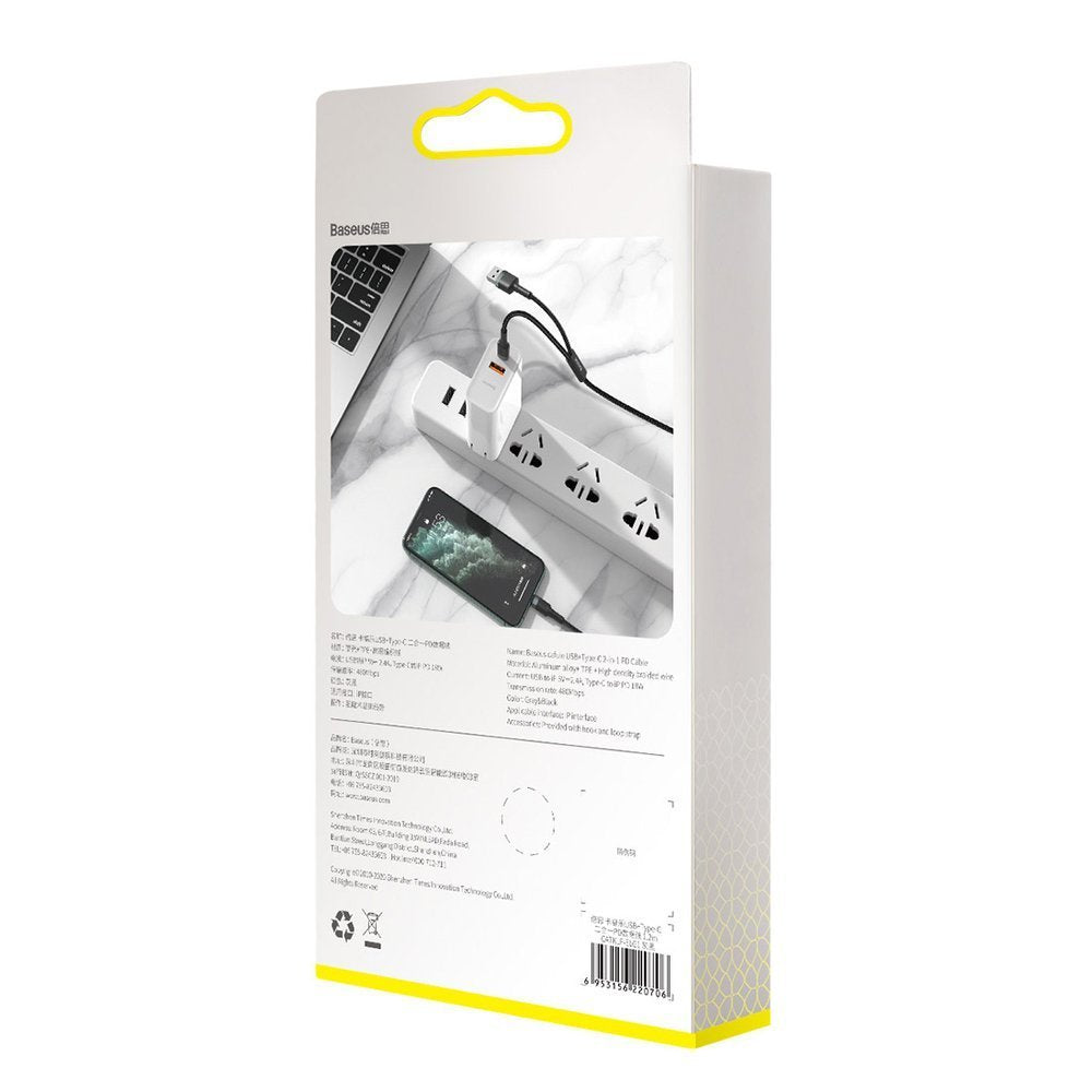 Baseus cafule USB + Type-C 2-in-1 PD Cable 20W 1.2m Gray + Black CATKLF-ELG1