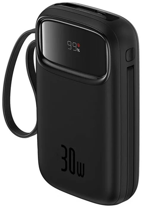 Baseus QPow 2 Digital Display Fast-Charging Power Bank with 2 Built-in Type-C Cable 10000mAh 30W Cluster Black