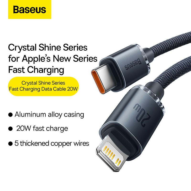 Baseus crystal shine series fast charging data cable Type C to Lightning 20W 1.2m black -CAJY000201