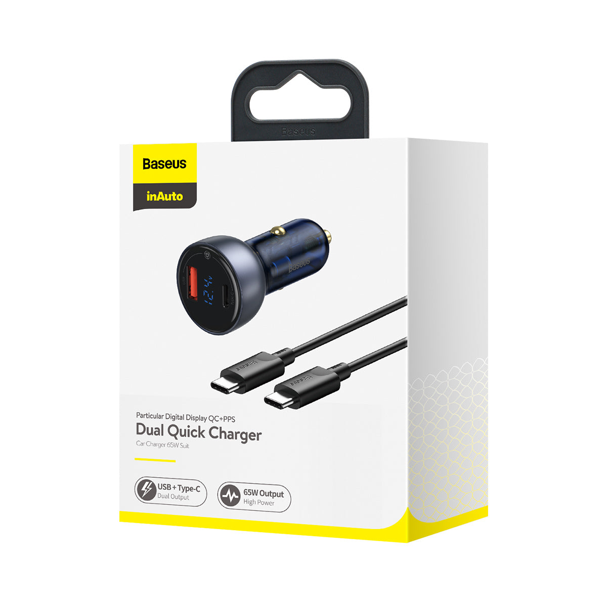 Baseus USB / USB Type C Car Charger 65 W 5 A SCP Quick Charge 4.0+ Power Delivery 3.0 LCD Screen + USB Type C - USB Type C Cable Grey (TZCCKX-0G)