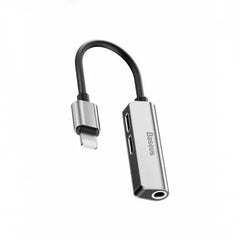 Baseus 3-in-1 iP Male to Dual iP & 3.5mm Female Adapter L52 Silver-CALL52-S1
