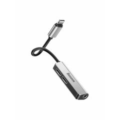 Baseus 3-in-1 iP Male to Dual iP & 3.5mm Female Adapter L52 Silver-CALL52-S1