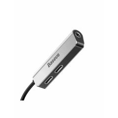 Baseus 3-in-1 iP Male to Dual iP & 3.5mm Female Adapter L52 Silver-CALL52-S1