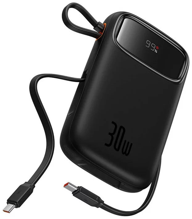 Baseus QPow 2 Digital Display Fast-Charging Power Bank with 2 Built-in Type-C Cable 10000mAh 30W Cluster Black