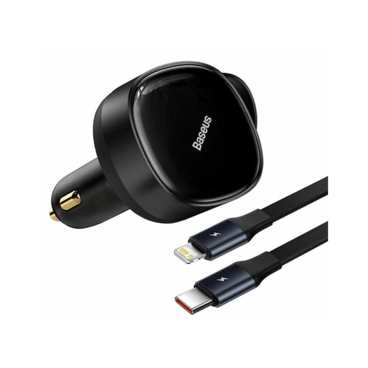 Baseus Car Charger Enjoyment Retractable dual Output Type-c & Lightning 30W Black CGTX000001