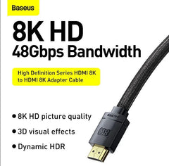 Baseus High Definition Series HDMI 8K to HDMI 8K Adapter Cable 2m Black for Laptops