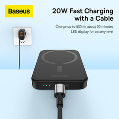 Baseus Magnetic Mini Wireless Fast Charge Power bank 6000mAh 20W Overseas Editionc with Type-C to Type-C cable 60W 20V/3A 30cm Black (PPCX100401)