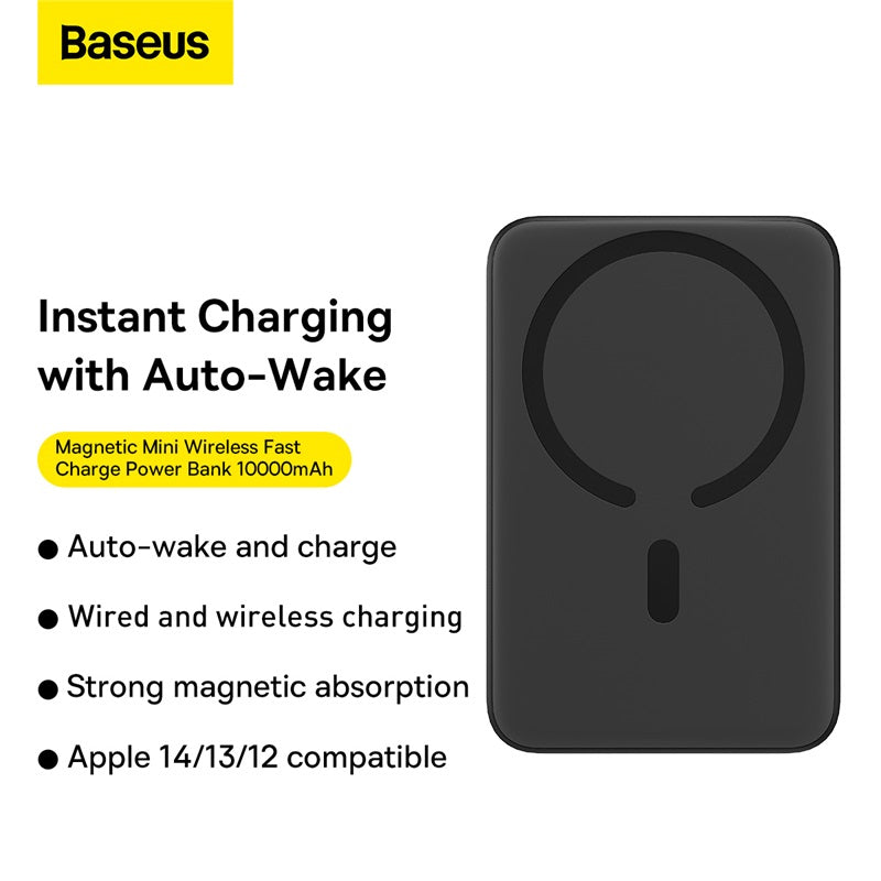 Baseus Magnetic Mini Wireless Fast Charge Power bank 6000mAh 20W Overseas Editionc with Type-C to Type-C cable 60W 20V/3A 30cm Black (PPCX100401)