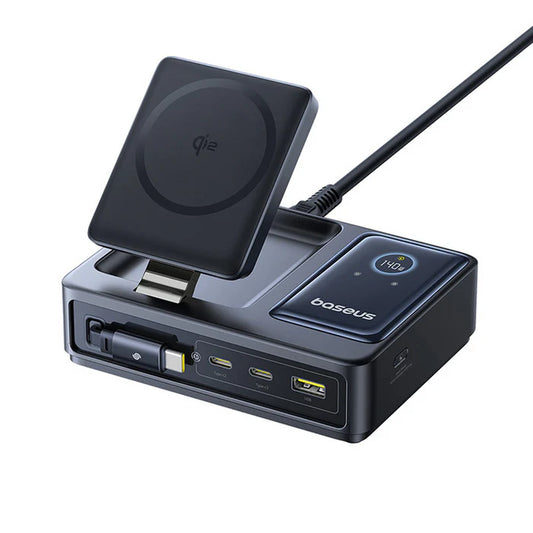 Baseus Nomos 140W 5-in-1 Charging Dock - Built-in Retractable USB-C Cable +Digital Display Cosmic Black-P10170902123-00