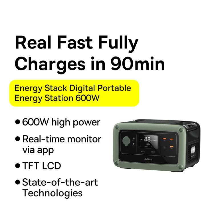 Baseus Digital external battery 220V Energy Stack Digital Portable Energy Station 600W (CN/EU 220V) Cold Green (CGNL000001)