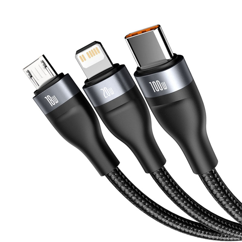 Baseus 3in1 USB / USB Type C - USB Type C / Lightning / micro USB cable (5 A - 100 W / 20 W / 18 W) 1.2 m Power Delivery Quick Charge (CA2T3-G1)