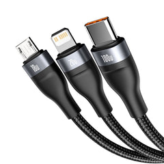 Baseus 3in1 USB / USB Type C - USB Type C / Lightning / micro USB cable (5 A - 100 W / 20 W / 18 W) 1.2 m Power Delivery Quick Charge (CA2T3-G1)