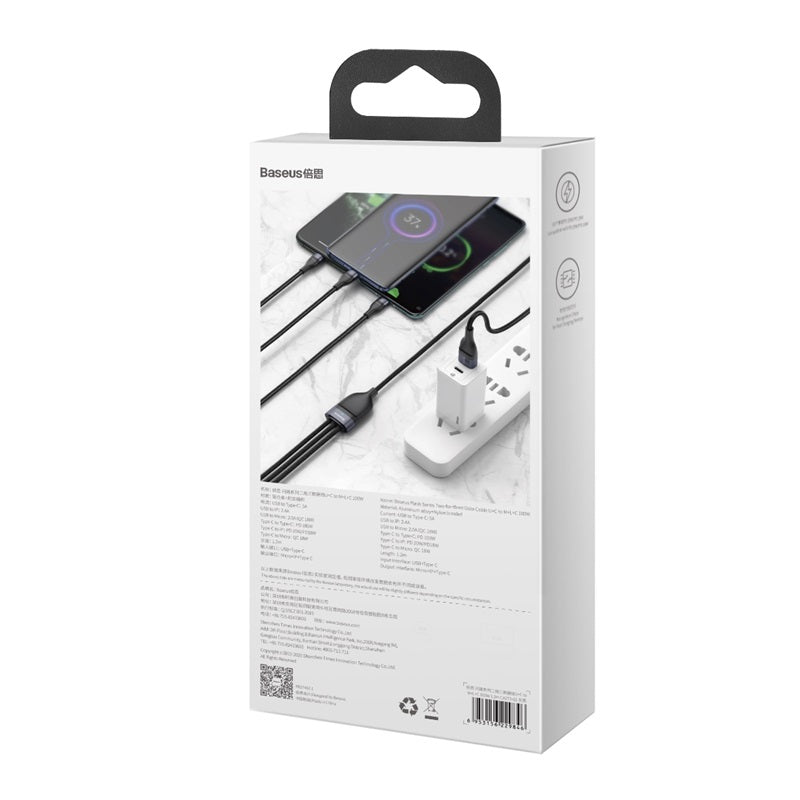 Baseus 3in1 USB / USB Type C - USB Type C / Lightning / micro USB cable (5 A - 100 W / 20 W / 18 W) 1.2 m Power Delivery Quick Charge (CA2T3-G1)