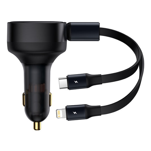 Baseus Car Charger Enjoyment Retractable dual Output Type-c & Lightning 30W Black CGTX000001