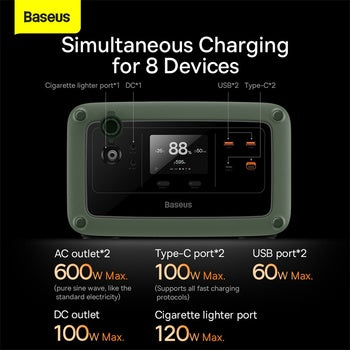 Baseus Digital external battery 220V Energy Stack Digital Portable Energy Station 600W (CN/EU 220V) Cold Green (CGNL000001)
