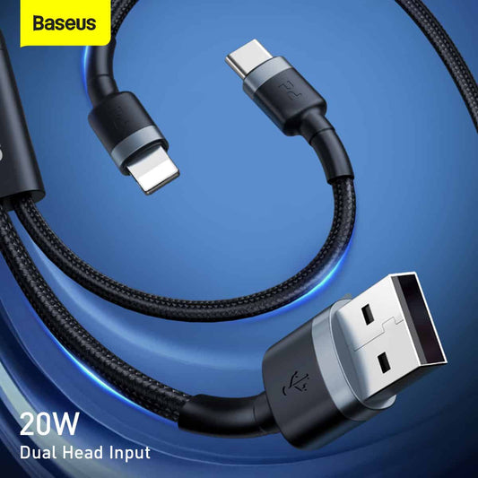Baseus cafule USB + Type-C 2-in-1 PD Cable 20W 1.2m Gray + Black CATKLF-ELG1