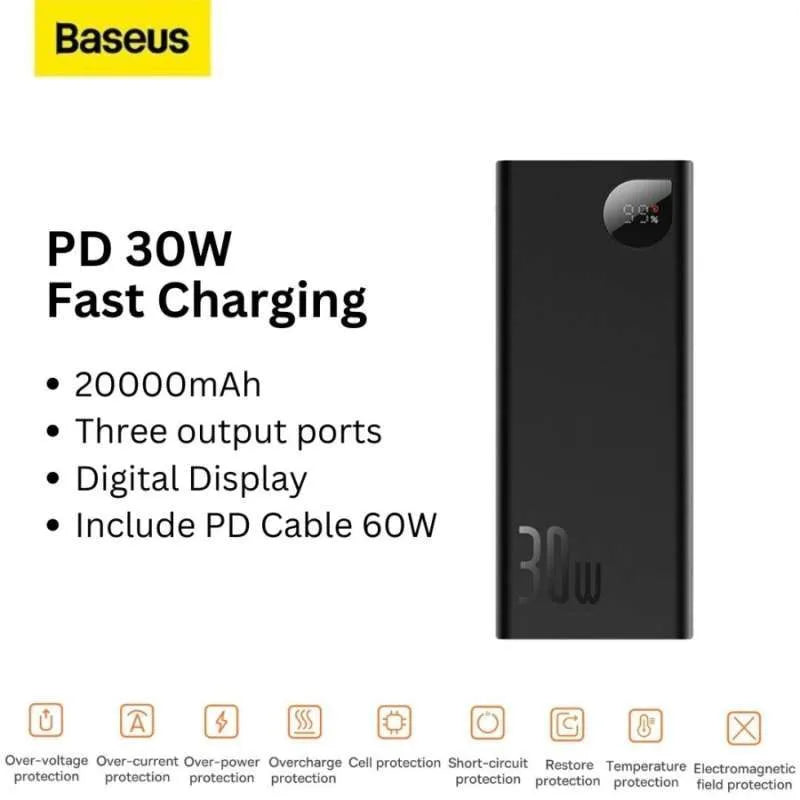 Baseus Power Bank Adaman 2 30W 20000Mah VOOC Edition Fast Charging power bank With USB To Type-c to 0.3m PPAD050001