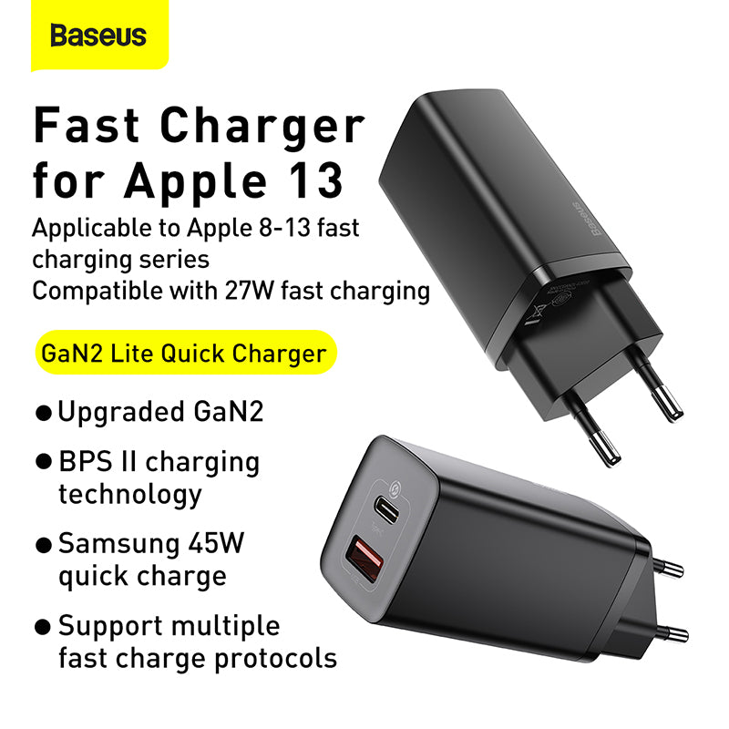 Baseus GaN2 Lite Quick ChargerC U 65W EU Black CCGAN2L-H01